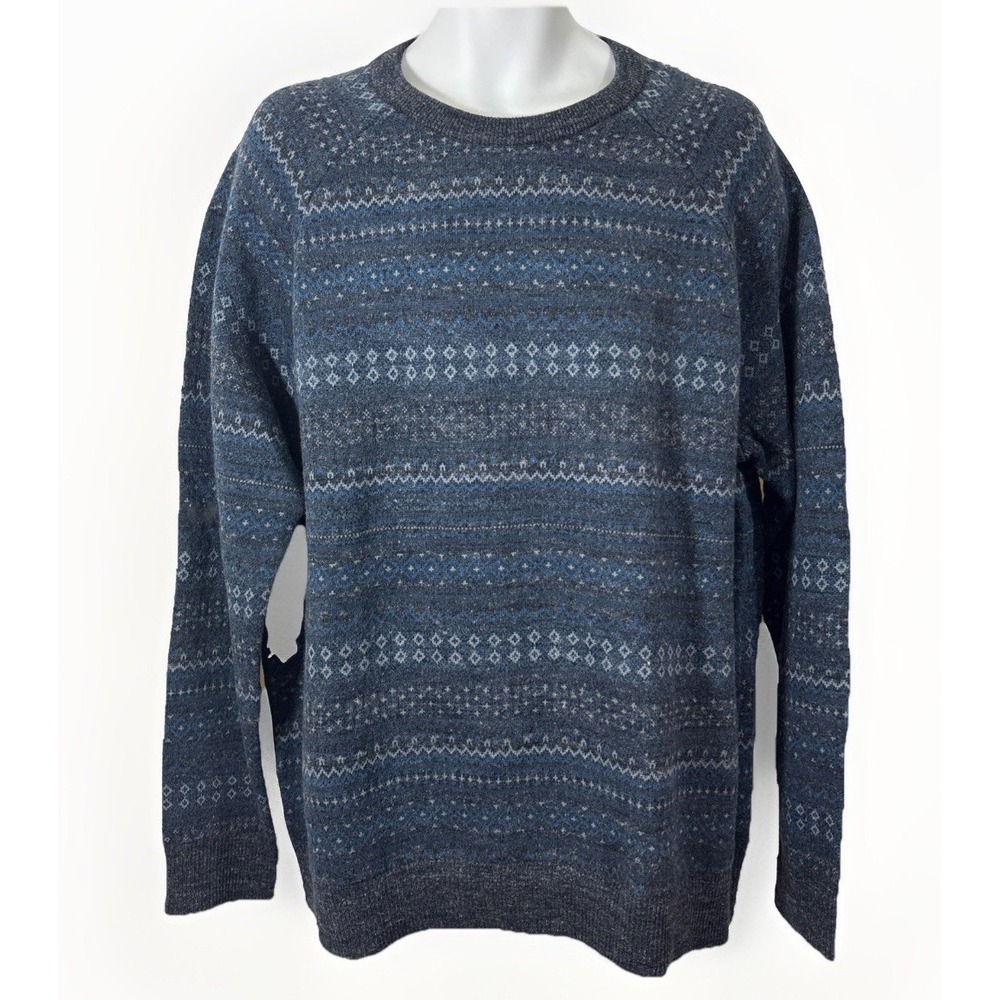 GAP Men's XXL Blue Fair Isle Pullover Sweater Cotton Blend Classic Comfort